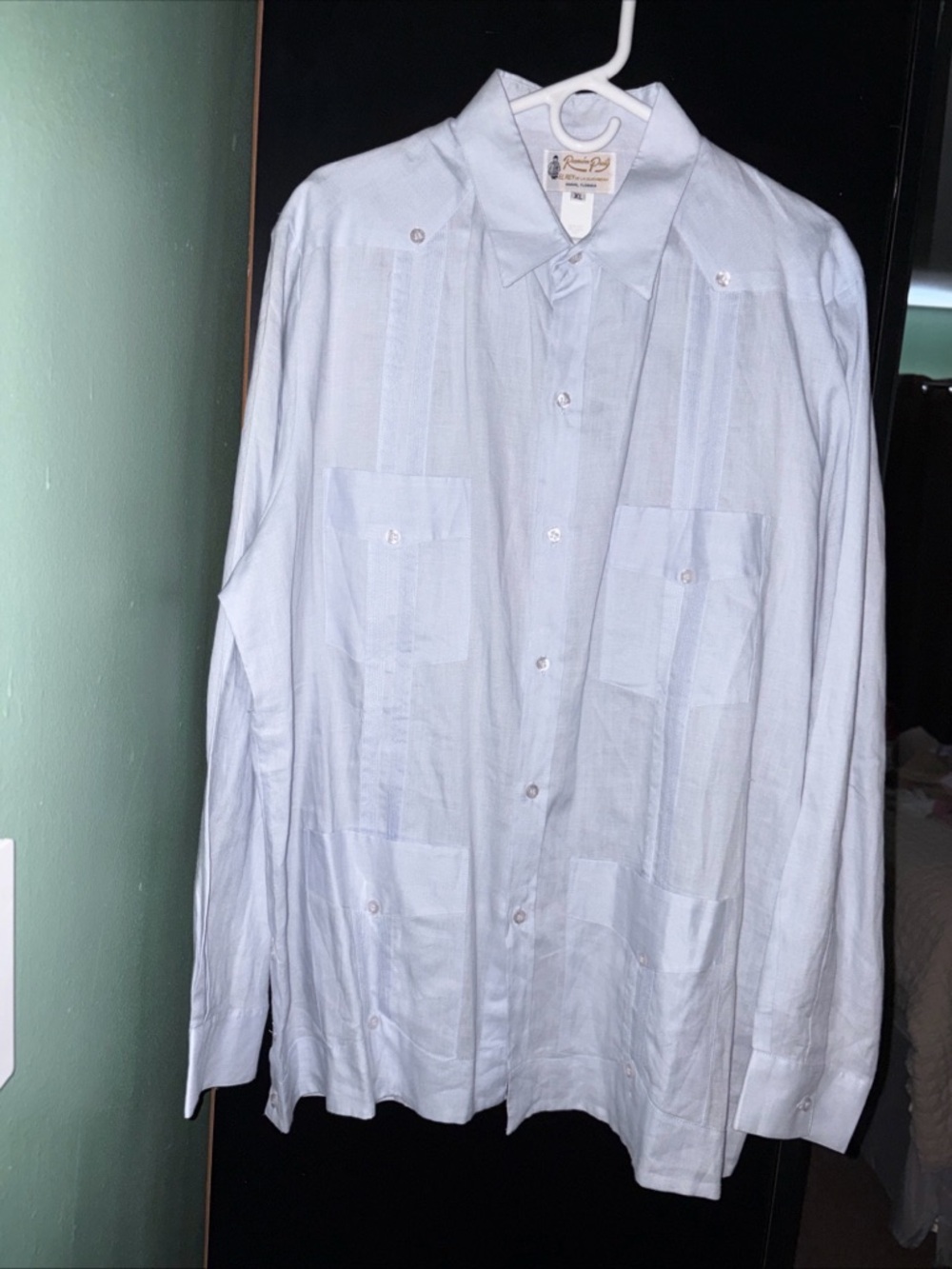 Ramon Puig Guayabera Shirt Mens XL Light Blue 100% Linen Long Sleeve